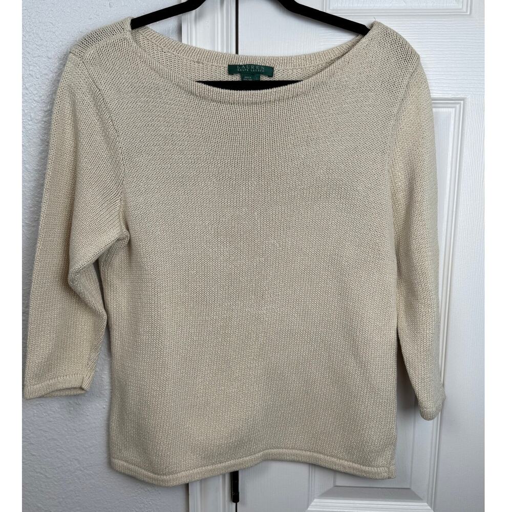 Lauren Ralph Lauren Mercerized Cotton Sweater L Cream Minimalist Y2K
